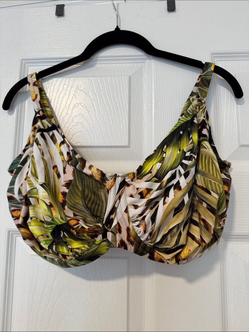 Fantasie Tropical Leaf Print Underwire Bikini Top Green Multicolor Size US 36K
